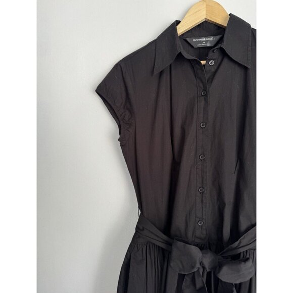 Norma Kamali Women Cap-Sleeve Poplin Pleated Shirt-Dress Size L Preppy Grunge - Picture 5 of 11